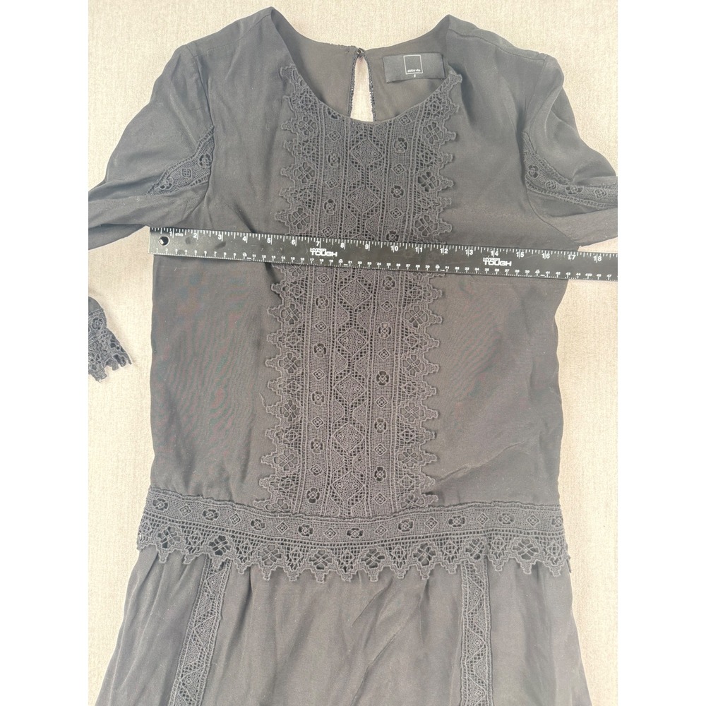 Dolce Vita Black Crochet Lace Panel Long Sleeve Boho Mini Dress Size Small - Picture 4 of 9